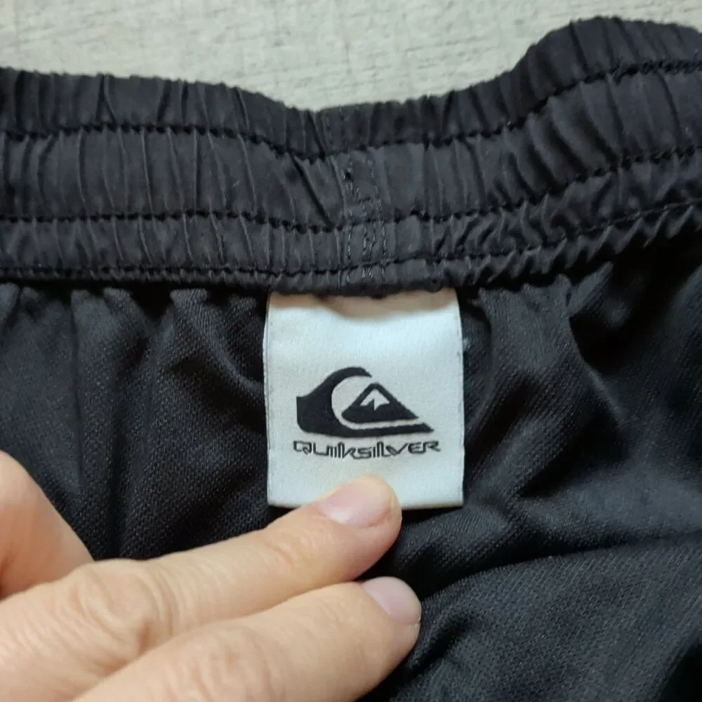 ​Quiksilver Mens Black Elastic Waist Drawstring Swim Trunks Board Shorts M Lined